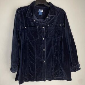Vintage Venezia Jeans Navy Blue Velvet Button-Up Shirt XL